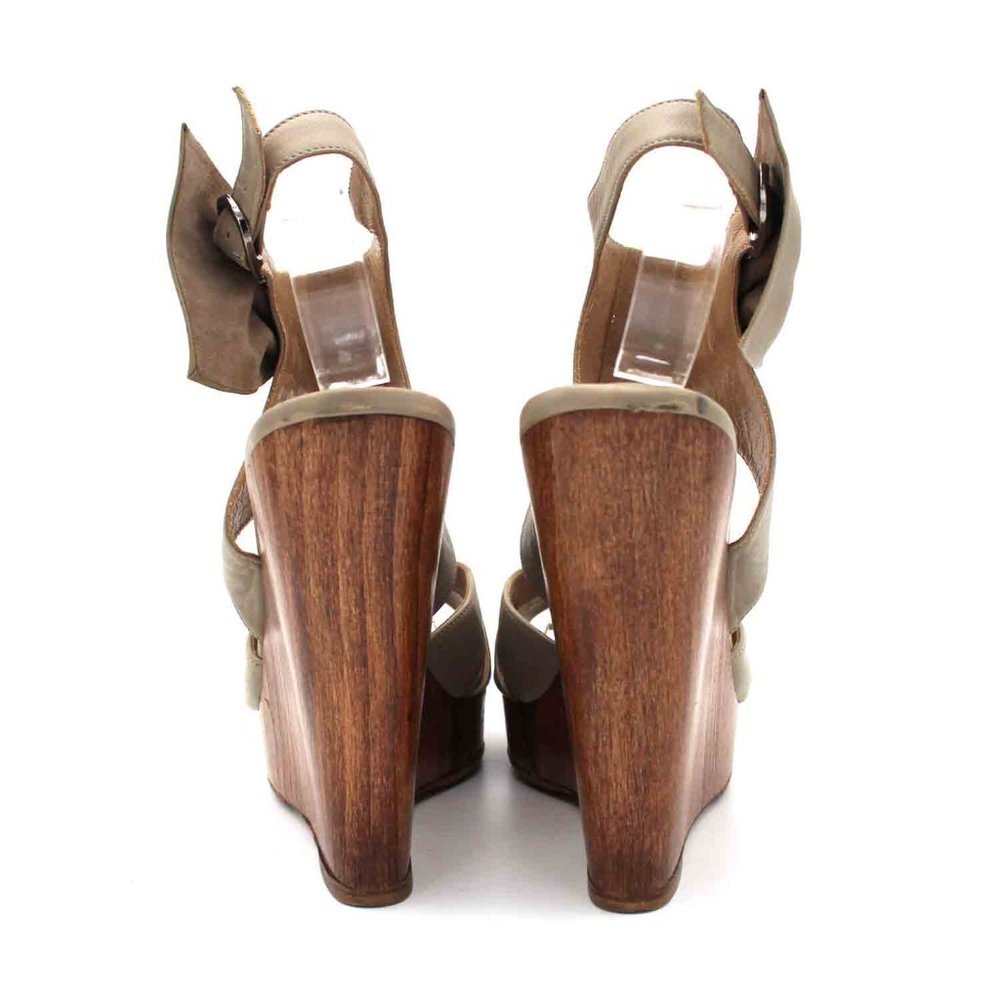 Valentino Garavani Grey Leather Bow Peep Toe Wooden Wedge Platform Sandal 37 - Picture 6 of 7